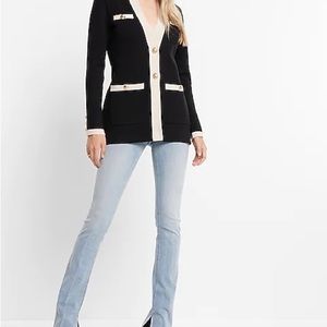 Tipped Novelty Button Sweater Jacket